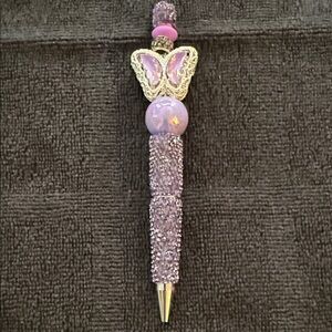 Lavender Butterfly Beaded Decorative Pen - Unbranded